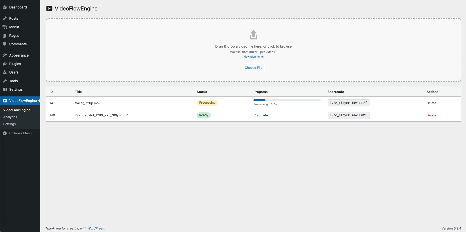 VideoFlowEngine Processing — encoding progress